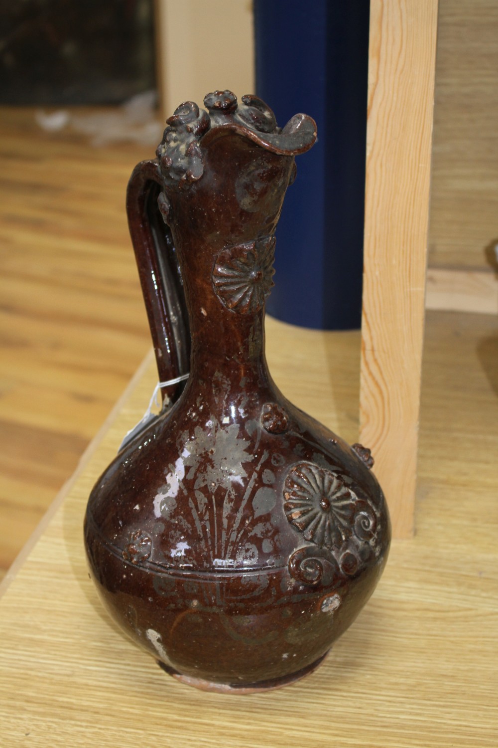 A Turkish Cannakale pottery ewer, 19th century, H.38cm